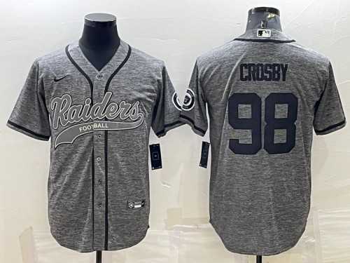 Men's Las Vegas Raiders #98 Maxx Crosby Gray With Patch Cool Base Stitched Baseball Jersey